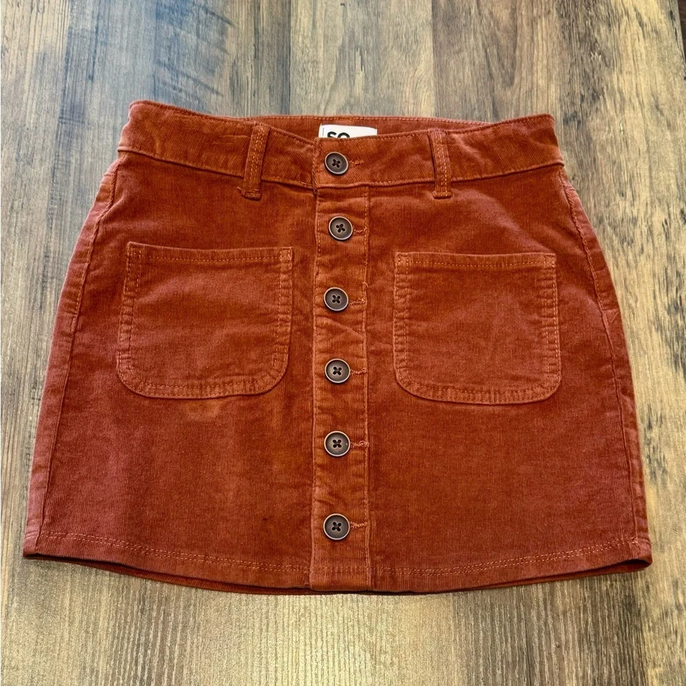 So Girls Corduroy Skirt Sz 10 Rust Brown Button Front Pockets School